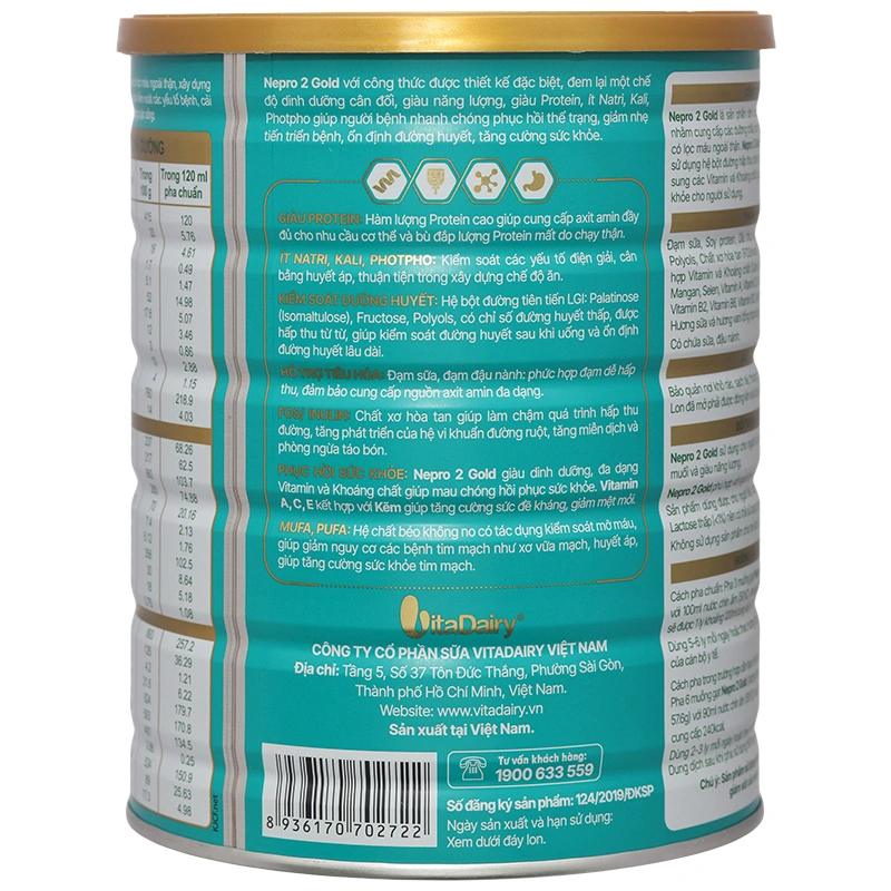 Sản phẩm dinh dưỡng chuyên biệt cho người bệnh suy thận có lọc máu ngoài thận Nepro 2 Gold lon 900g - 2